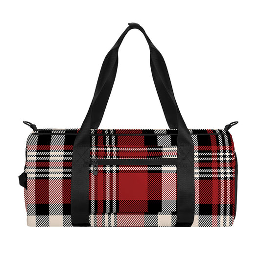 Red Black And White Border Tartan Print Gym Bag
