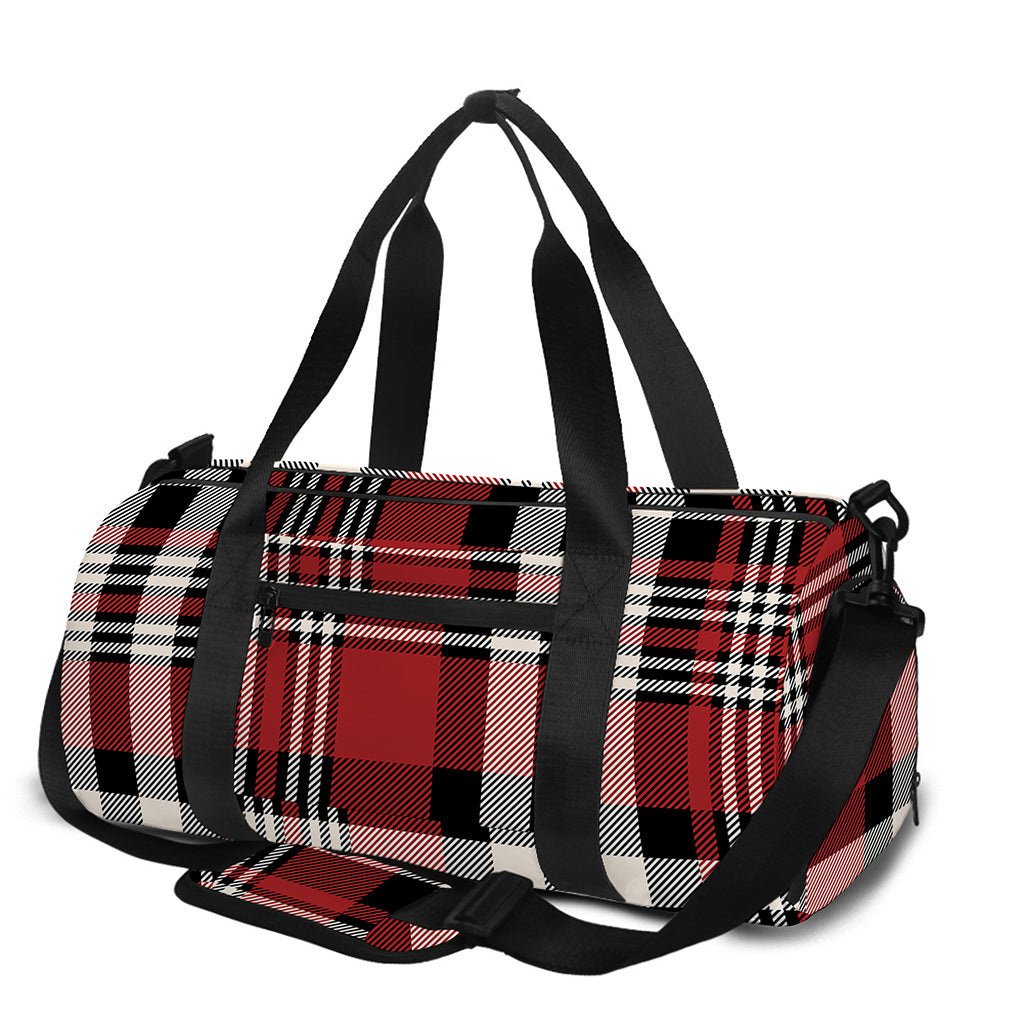 Red Black And White Border Tartan Print Gym Bag