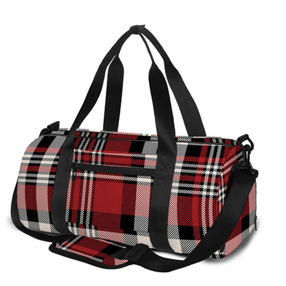 Red Black And White Border Tartan Print Gym Bag