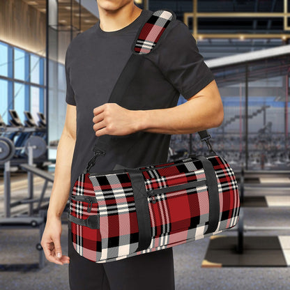 Red Black And White Border Tartan Print Gym Bag