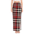 Red Black And White Border Tartan Print High Slit Maxi Skirt