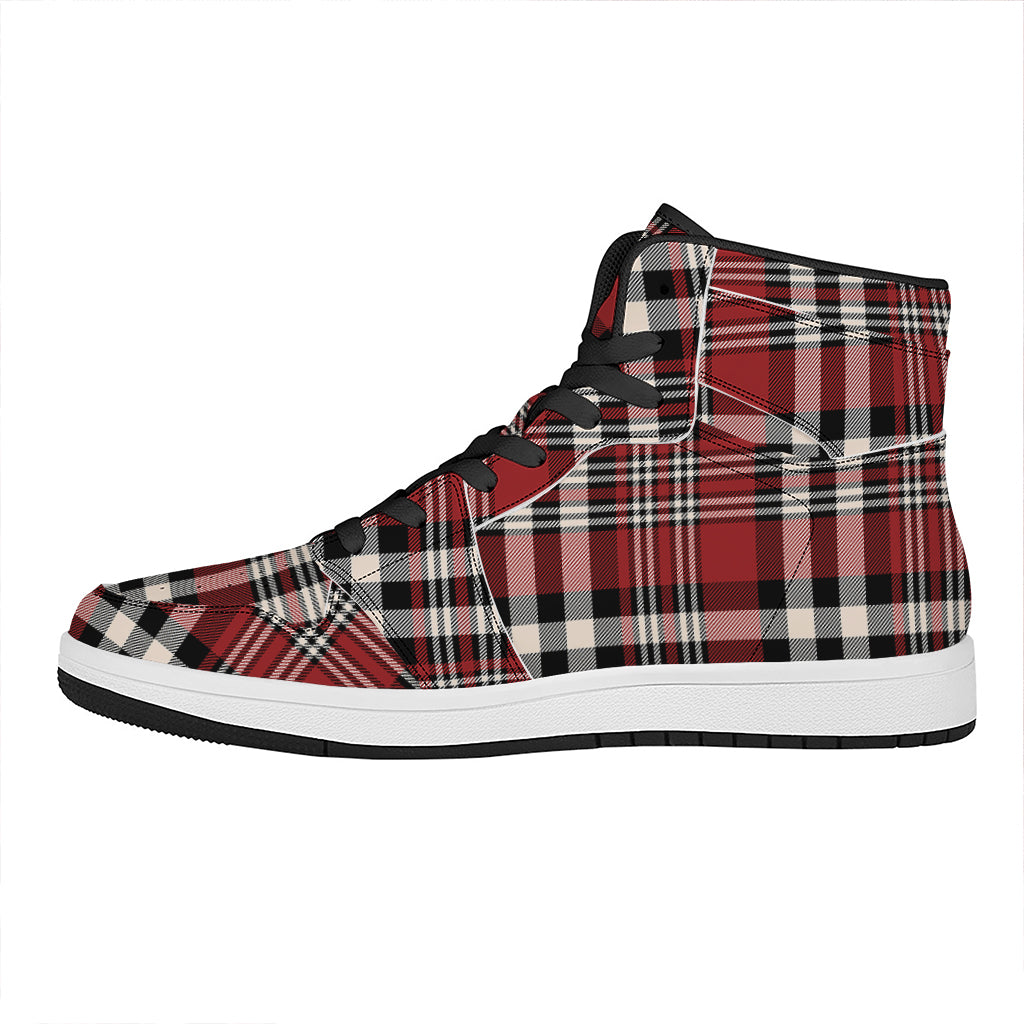 Red Black And White Border Tartan Print High Top Leather Sneakers