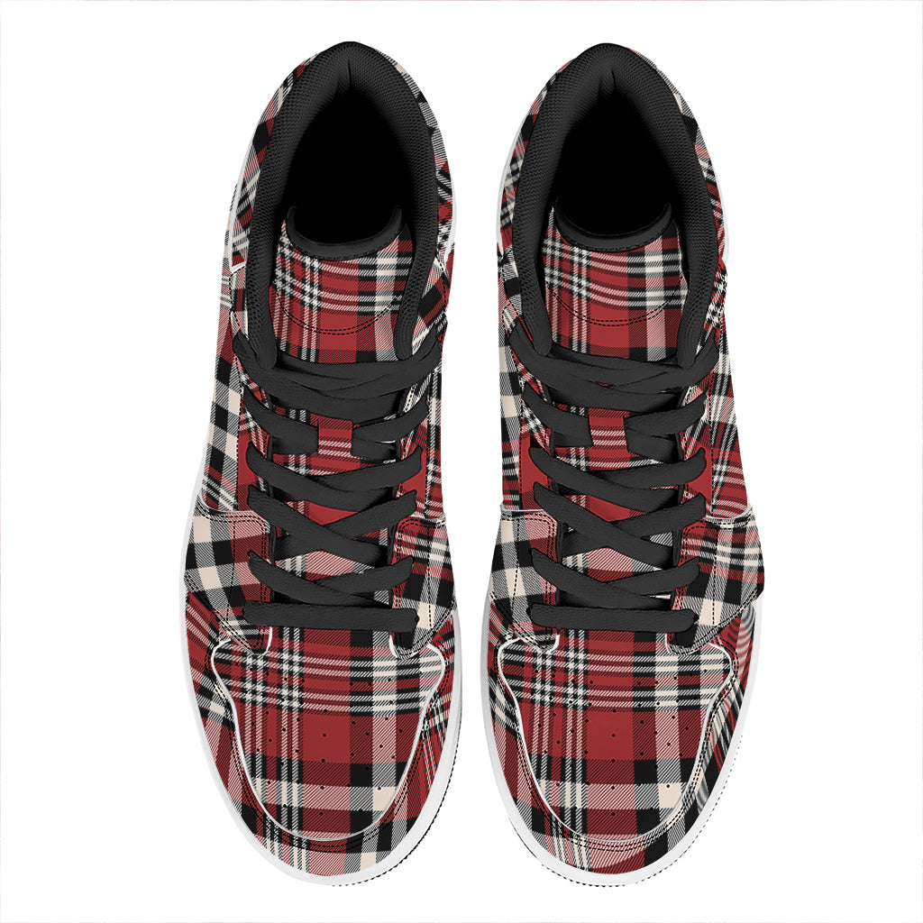 Red Black And White Border Tartan Print High Top Leather Sneakers