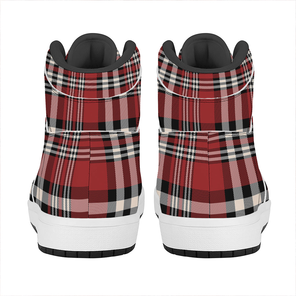 Red Black And White Border Tartan Print High Top Leather Sneakers