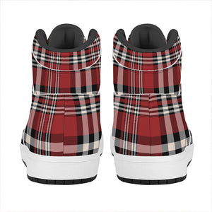 Red Black And White Border Tartan Print High Top Leather Sneakers