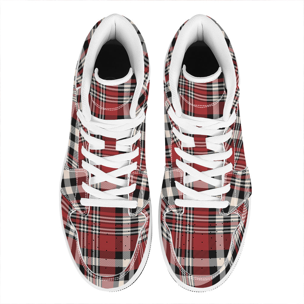 Red Black And White Border Tartan Print High Top Leather Sneakers