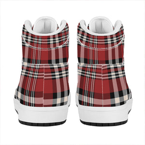 Red Black And White Border Tartan Print High Top Leather Sneakers