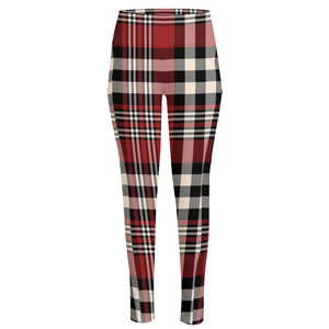 Red Black And White Border Tartan Print High-Waisted Pocket Leggings