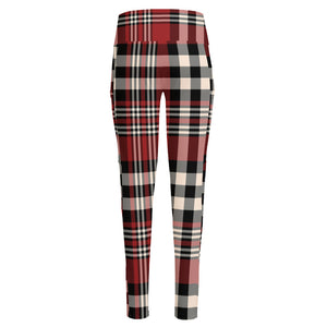 Red Black And White Border Tartan Print High-Waisted Pocket Leggings