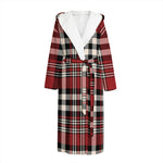 Red Black And White Border Tartan Print Hooded Bathrobe