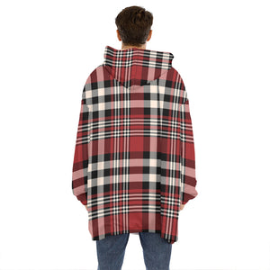 Red Black And White Border Tartan Print Hoodie Blanket