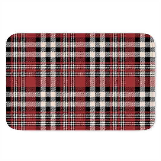 Red Black And White Border Tartan Print Indoor Door Mat