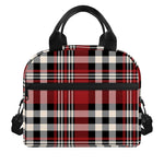 Red Black And White Border Tartan Print Insulated Lunch Bag