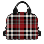 Red Black And White Border Tartan Print Insulated Lunch Bag