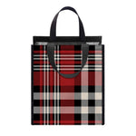 Red Black And White Border Tartan Print Insulated Lunch Tote