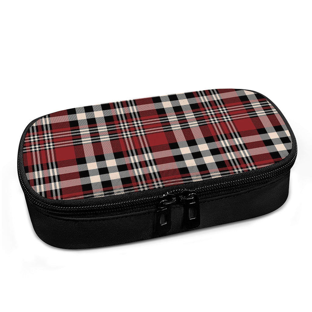 Red Black And White Border Tartan Print Insulin Cooler Travel Case