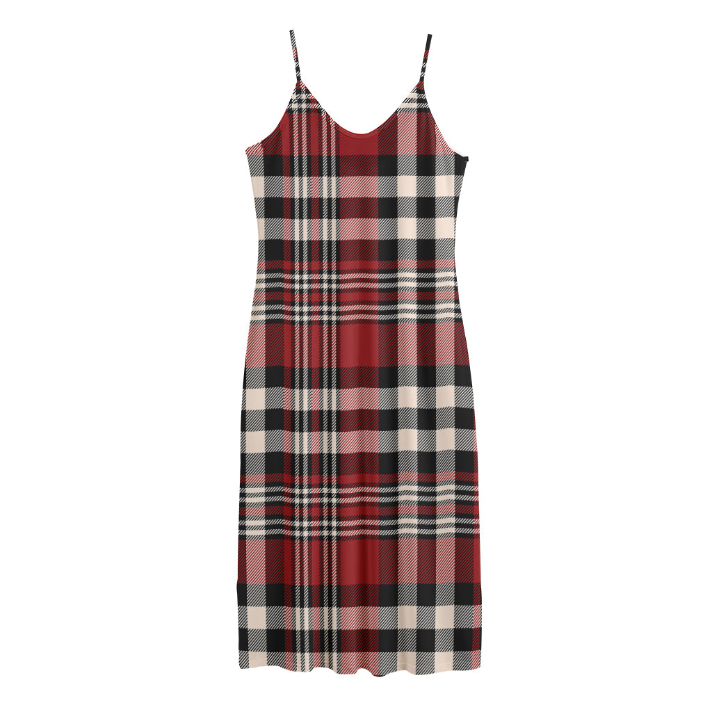 Red Black And White Border Tartan Print Jersey Midi Cami Dress