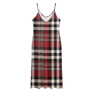 Red Black And White Border Tartan Print Jersey Midi Cami Dress