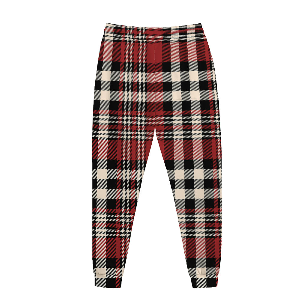 Red Black And White Border Tartan Print Jogger Pants