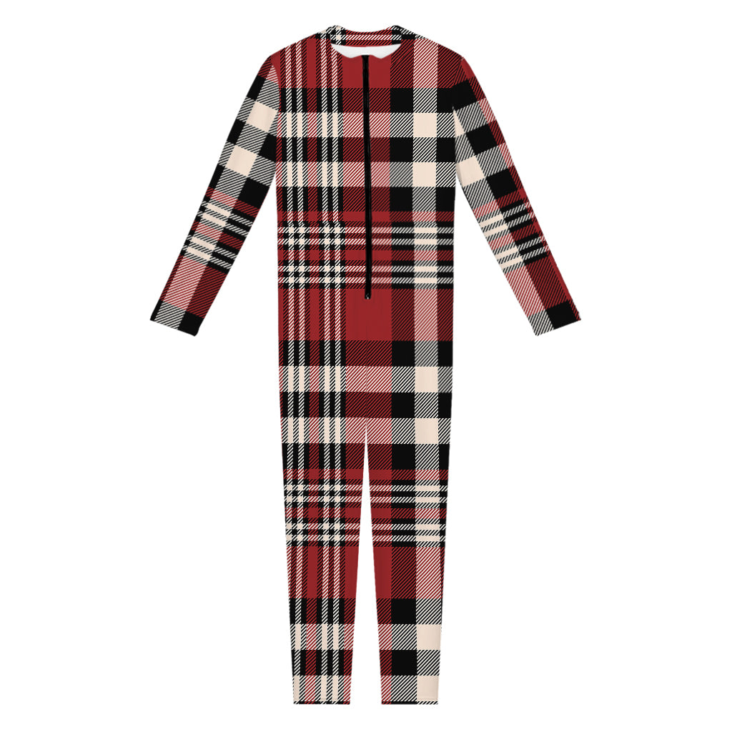 Red Black And White Border Tartan Print Jumpsuit