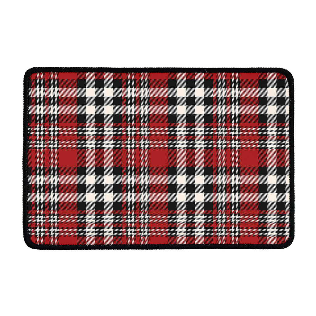 Red Black And White Border Tartan Print Kitchen Mat