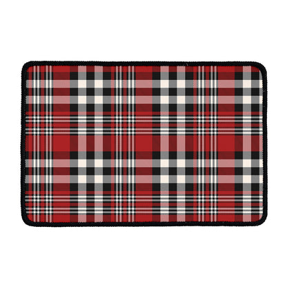 Red Black And White Border Tartan Print Kitchen Mat