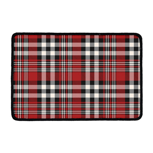 Red Black And White Border Tartan Print Kitchen Mat