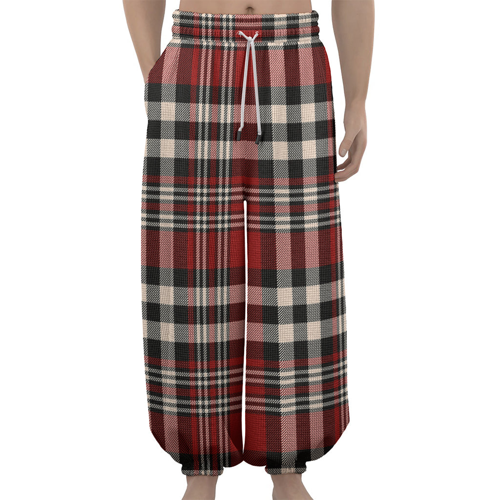 Red Black And White Border Tartan Print Lantern Pants