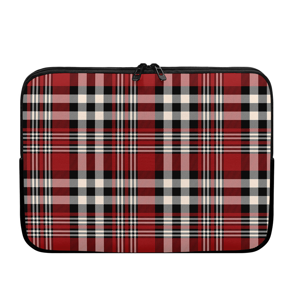 Red Black And White Border Tartan Print Laptop Sleeve