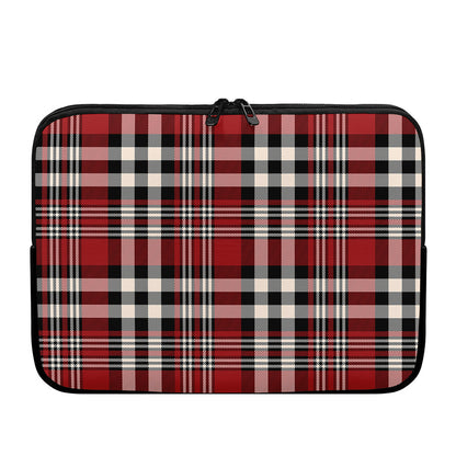 Red Black And White Border Tartan Print Laptop Sleeve