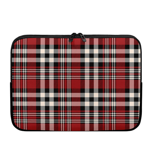 Red Black And White Border Tartan Print Laptop Sleeve