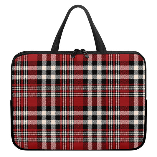 Red Black And White Border Tartan Print Laptop Sleeve With Handle