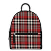 Red Black And White Border Tartan Print Leather Backpack