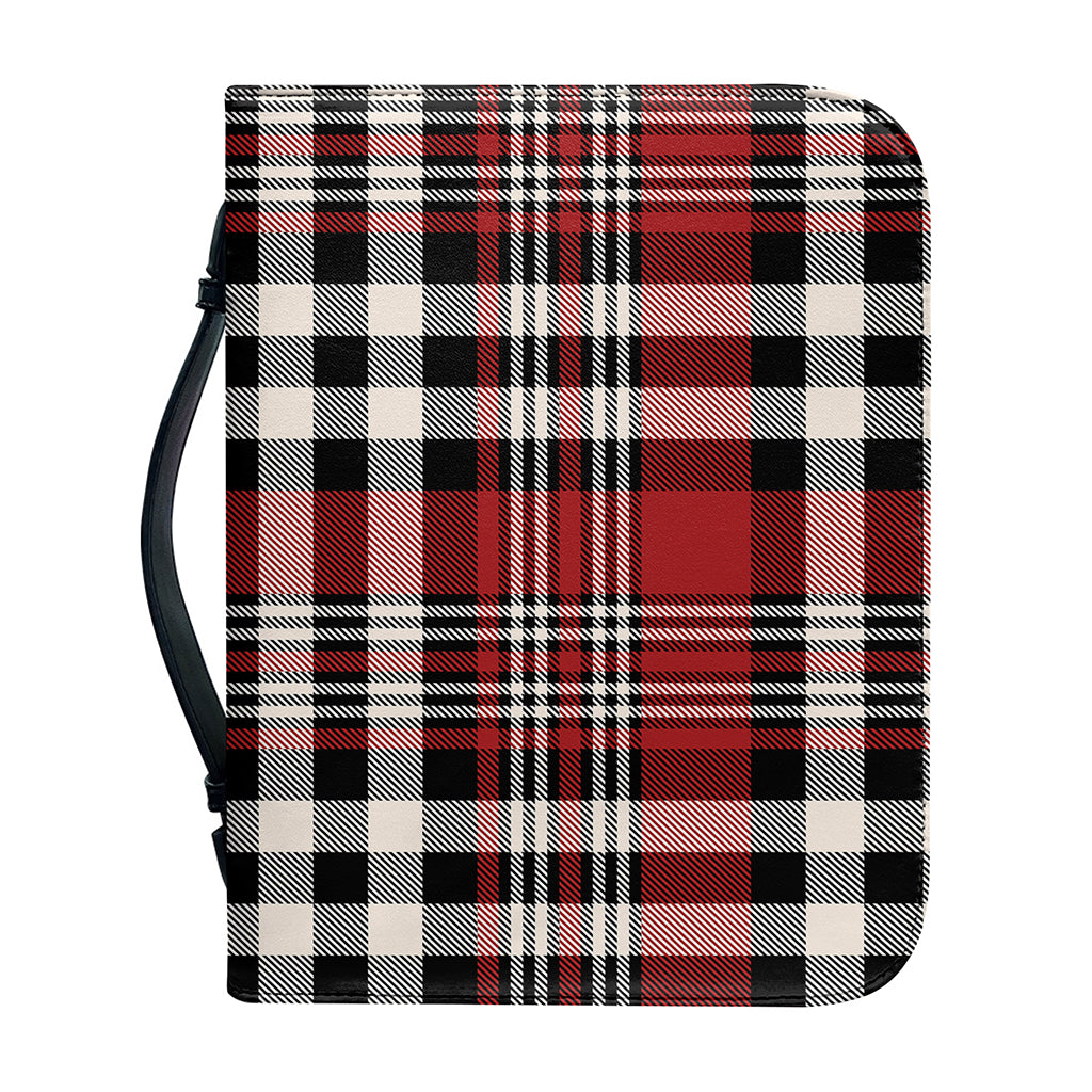 Red Black And White Border Tartan Print Leather Bible Cover
