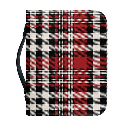 Red Black And White Border Tartan Print Leather Bible Cover