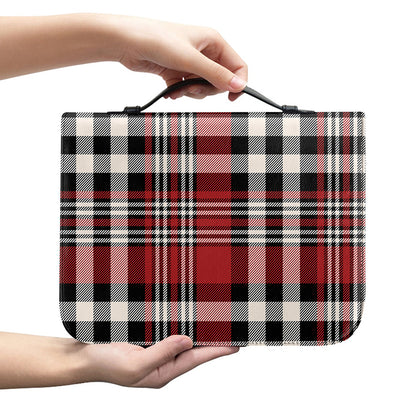 Red Black And White Border Tartan Print Leather Bible Cover