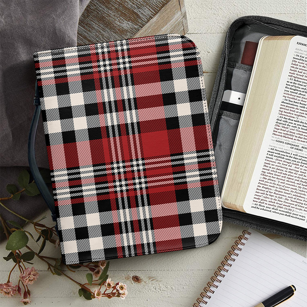 Red Black And White Border Tartan Print Leather Bible Cover