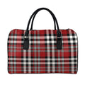 Red Black And White Border Tartan Print Leather Duffel Bag