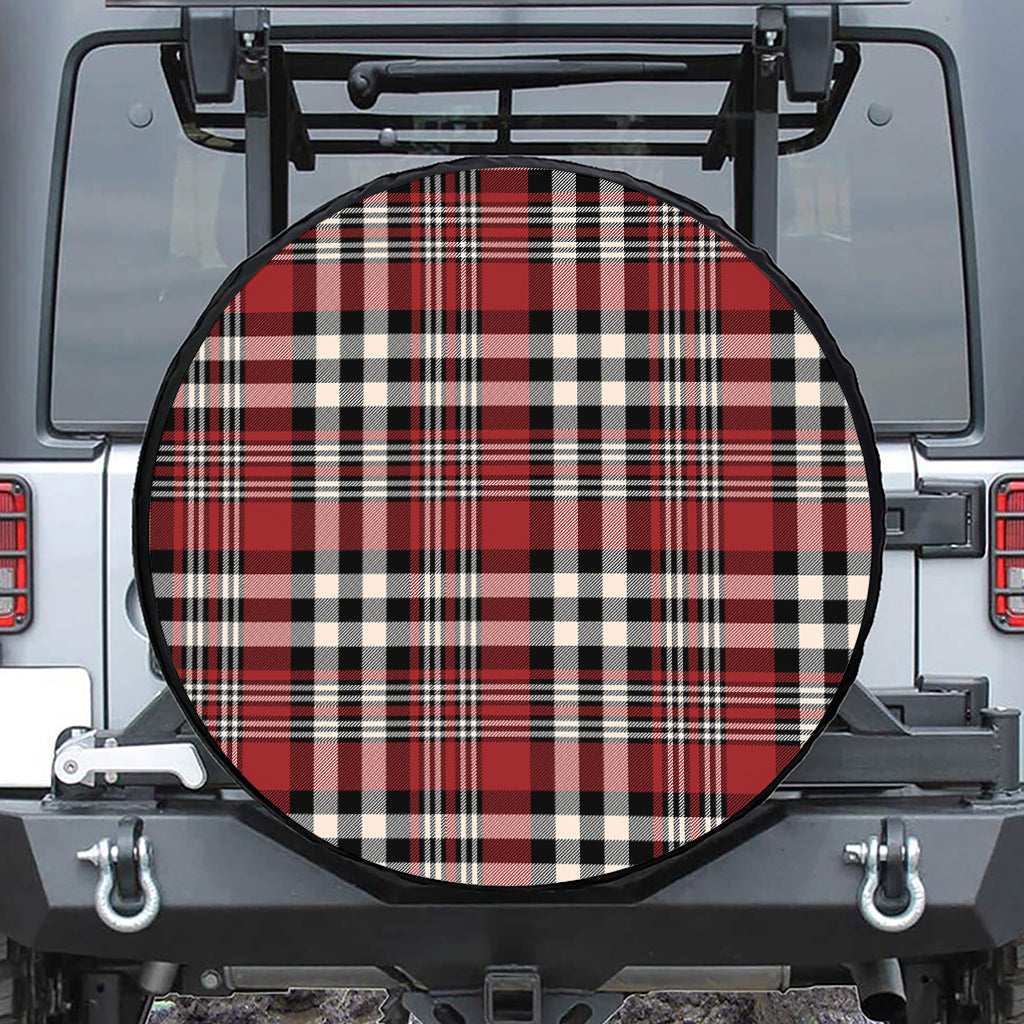 Red Black And White Border Tartan Print Leather Spare Tire Cover