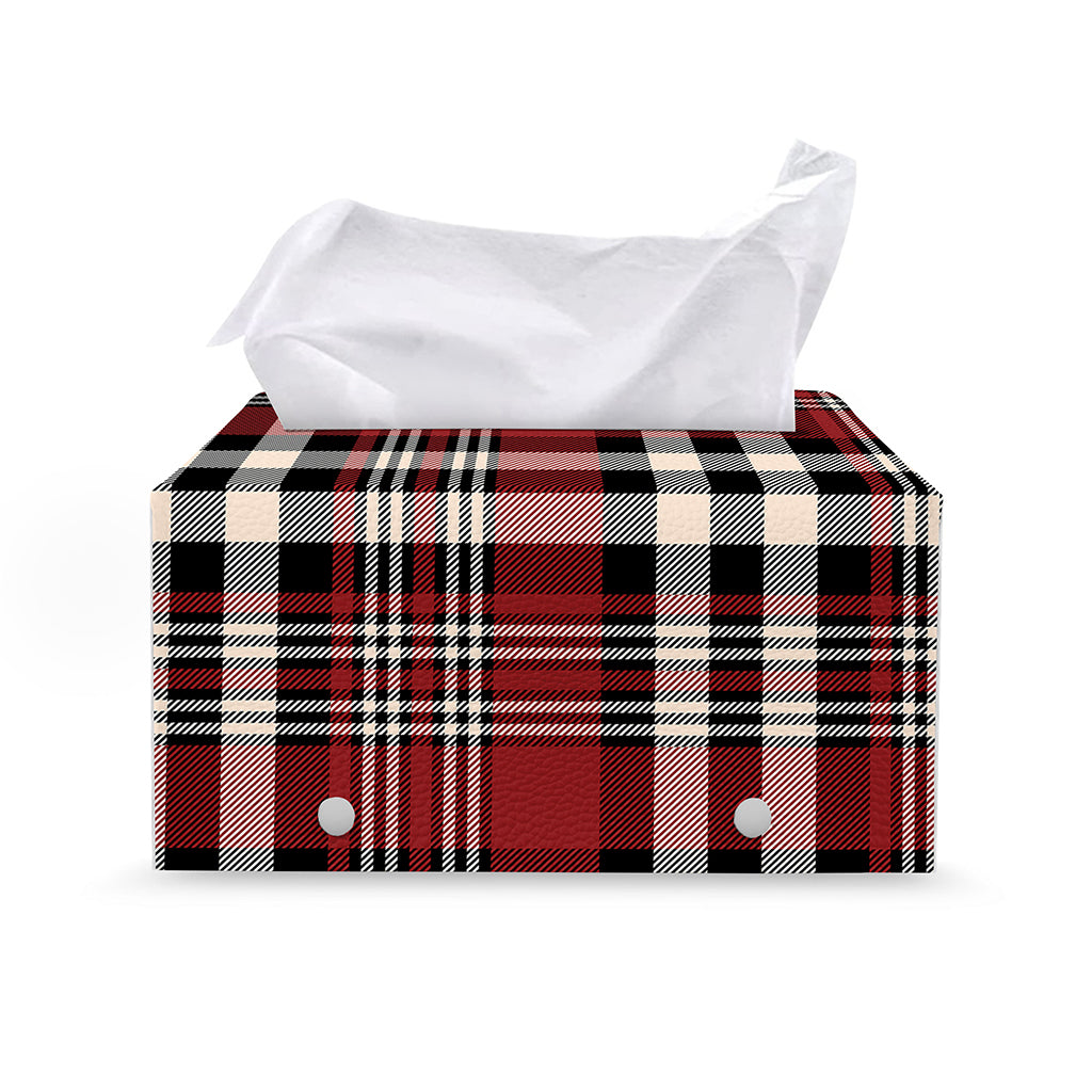 Red Black And White Border Tartan Print Leather Tissue Box Cover