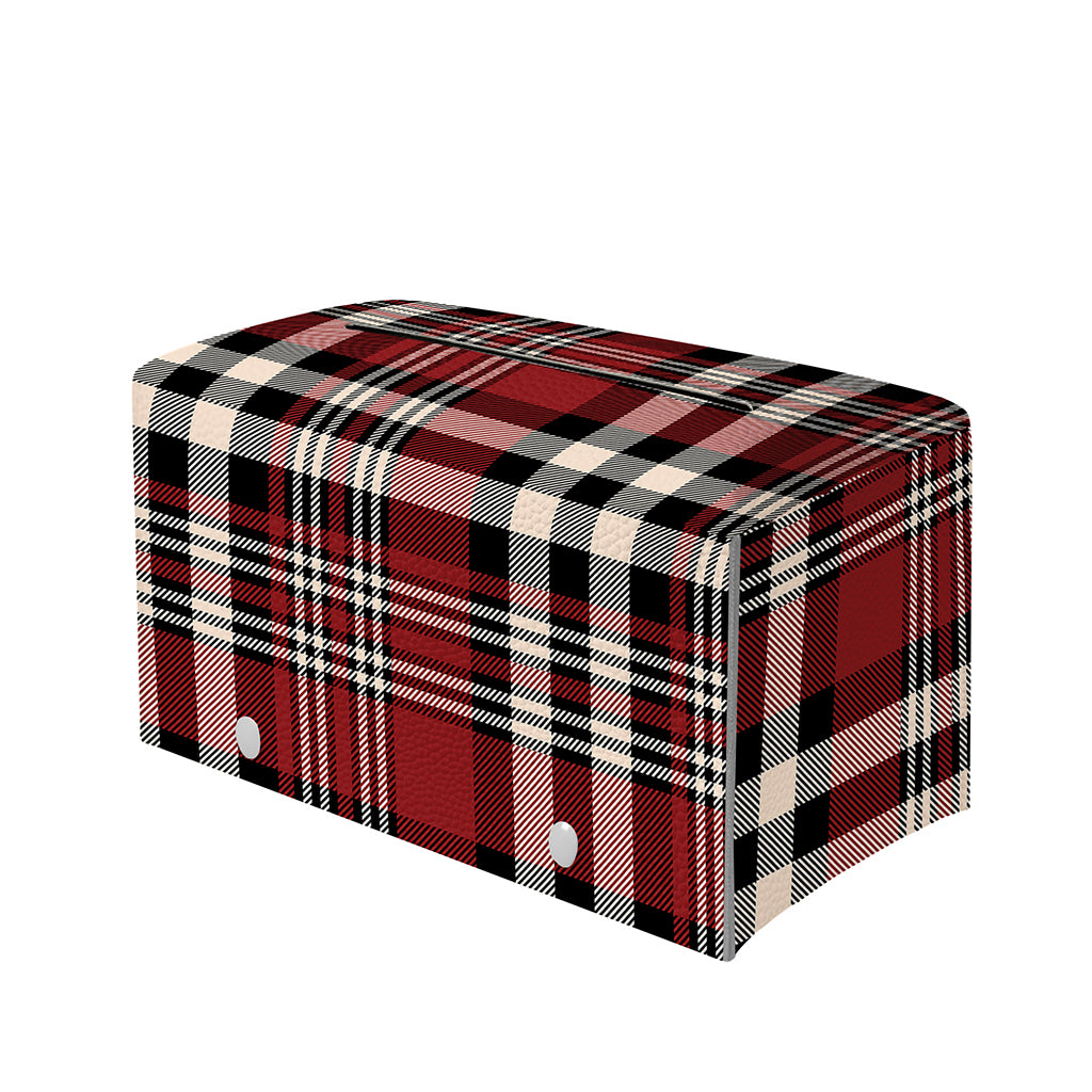 Red Black And White Border Tartan Print Leather Tissue Box Cover