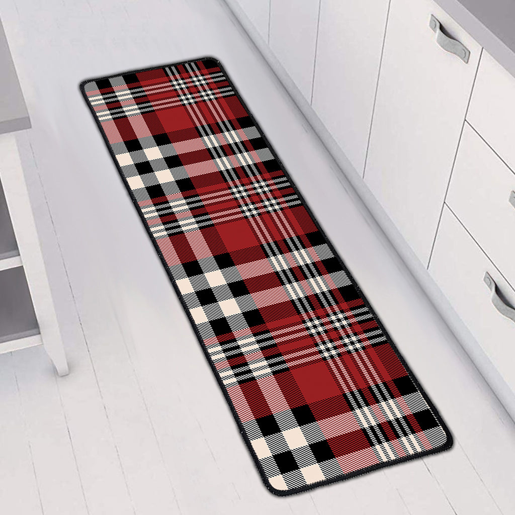 Red Black And White Border Tartan Print Long Kitchen Mat