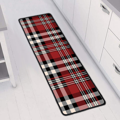 Red Black And White Border Tartan Print Long Kitchen Mat