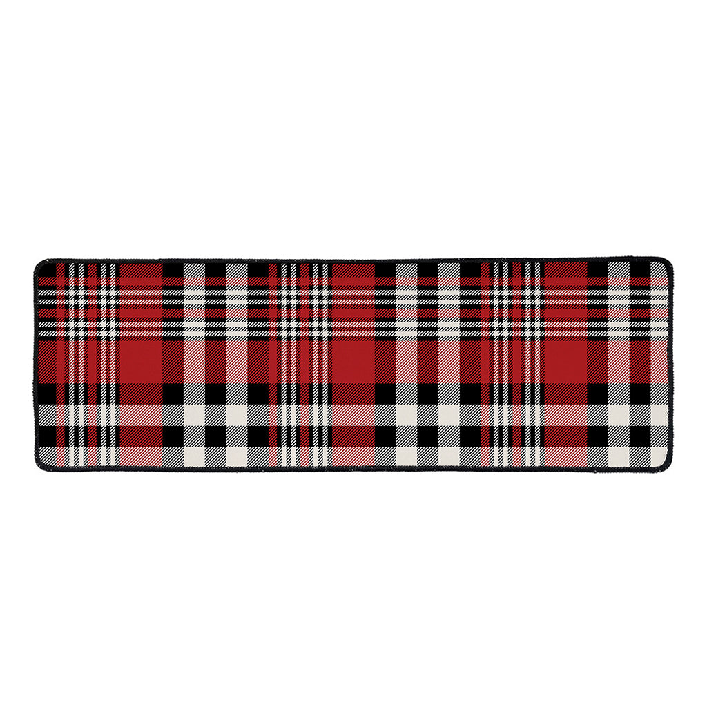 Red Black And White Border Tartan Print Long Kitchen Mat