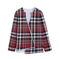 Red Black And White Border Tartan Print Long Sleeve Short Coat