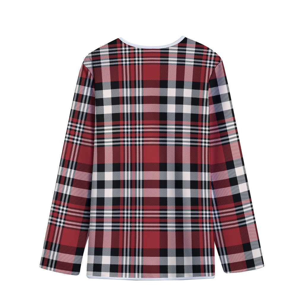 Red Black And White Border Tartan Print Long Sleeve Short Coat