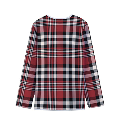 Red Black And White Border Tartan Print Long Sleeve Short Coat