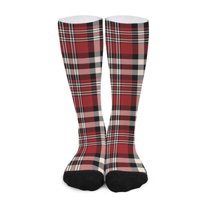 Red Black And White Border Tartan Print Long Socks