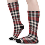 Red Black And White Border Tartan Print Long Socks
