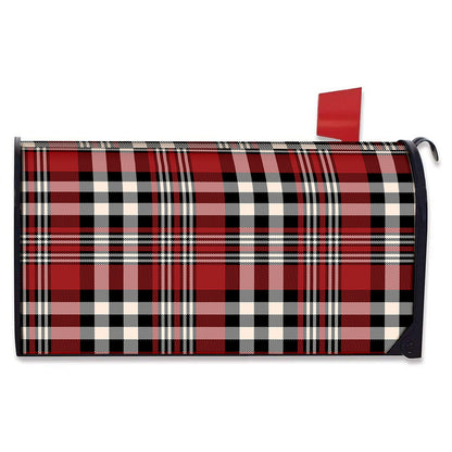 Red Black And White Border Tartan Print Mailbox Cover
